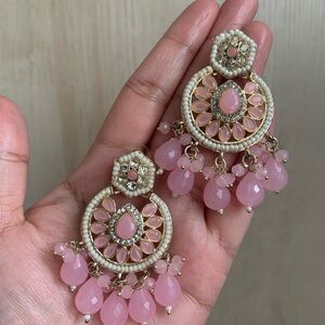 Elegant Pink and Gold Dangle Earrings